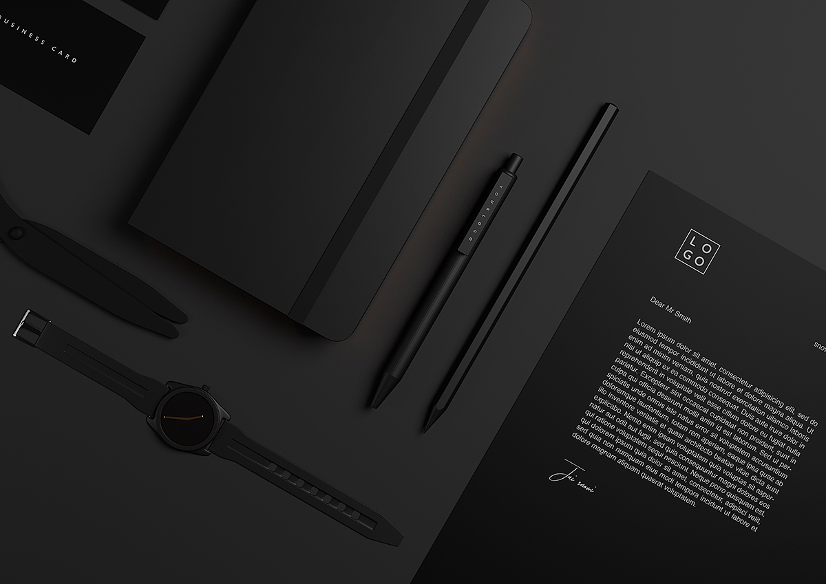 Letterhead，business card，notebook，Pen，black，
