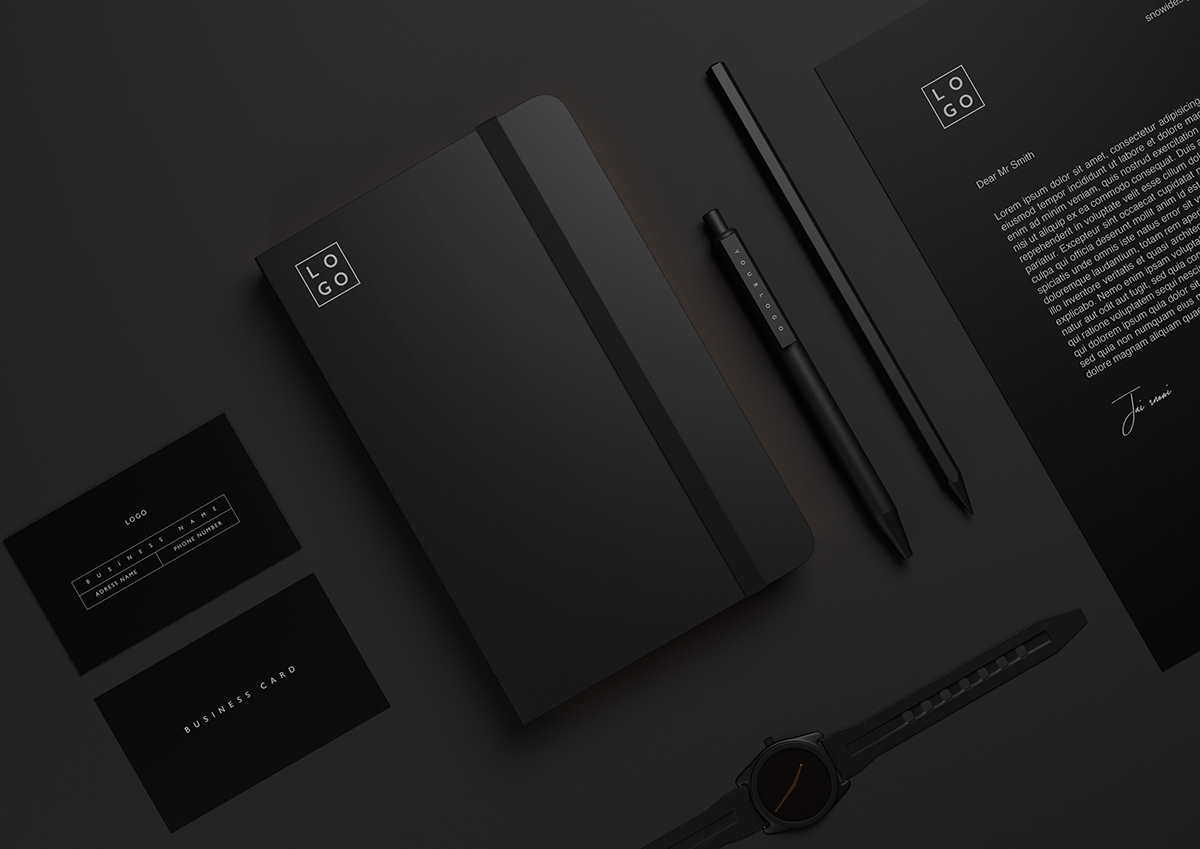 Letterhead，business card，notebook，Pen，black，