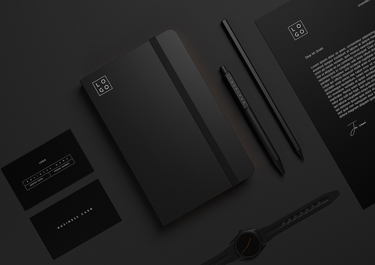 Letterhead，business card，notebook，Pen，black，