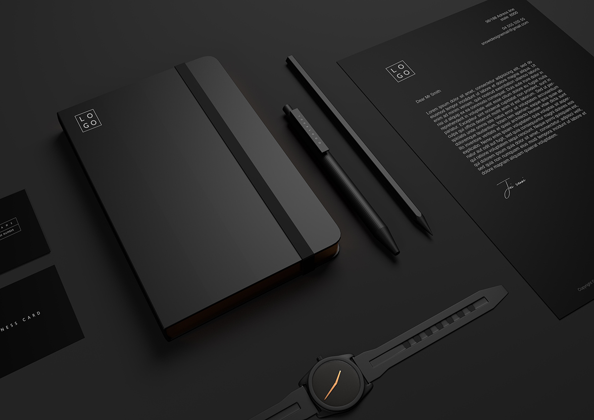 Letterhead，business card，notebook，Pen，black，