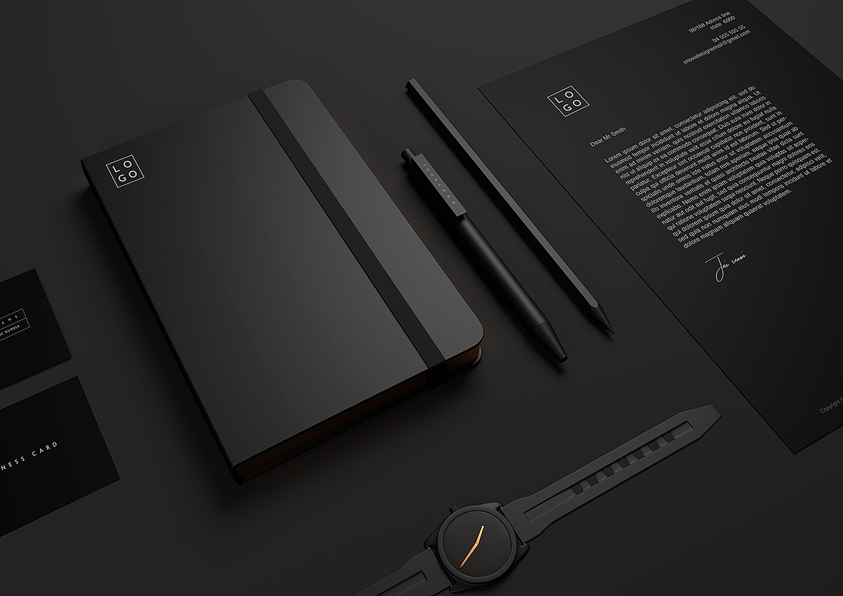 Letterhead，business card，notebook，Pen，black，