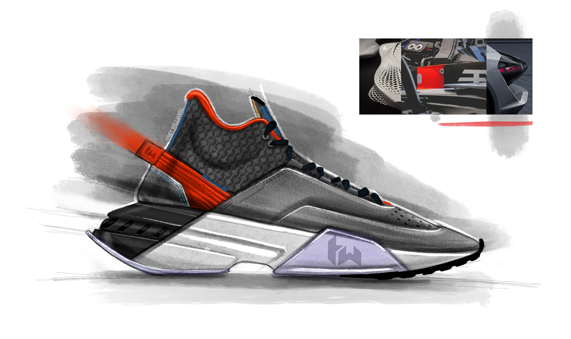 Trey Williams，Footwear Design Exercise，product design，Hand drawn，