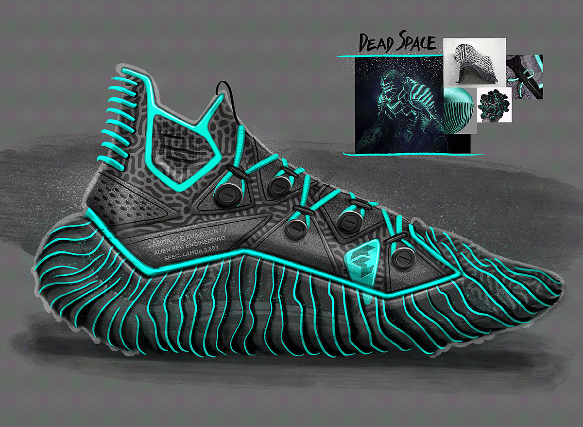 Trey Williams，Footwear Design Exercise，product design，Hand drawn，