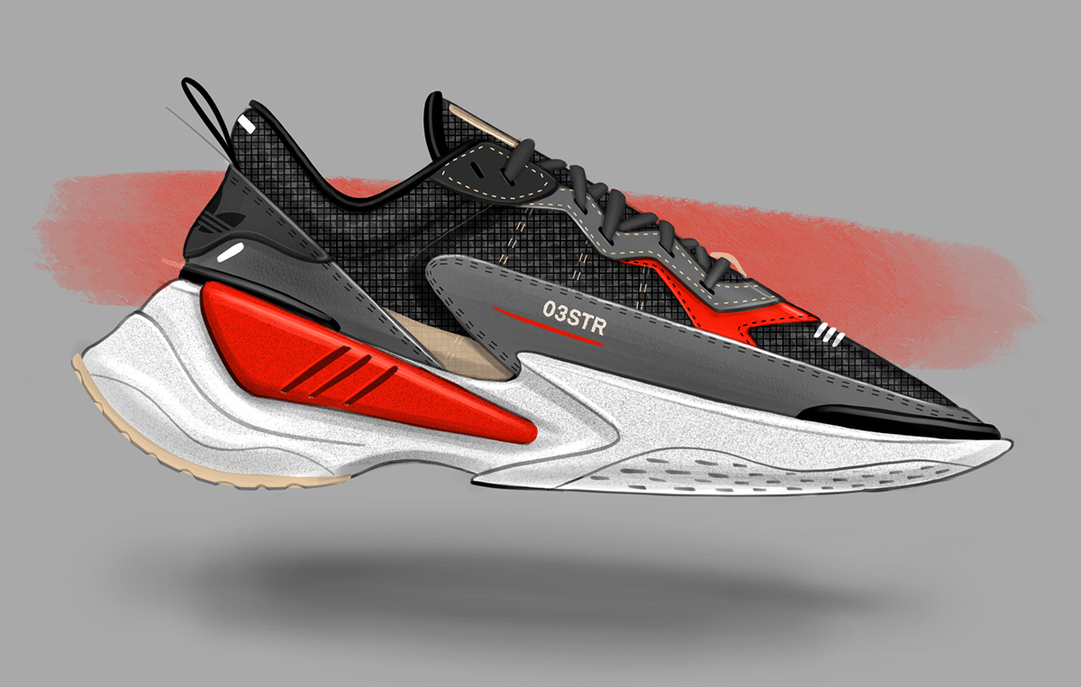 Trey Williams，Footwear Design Exercise，product design，Hand drawn，