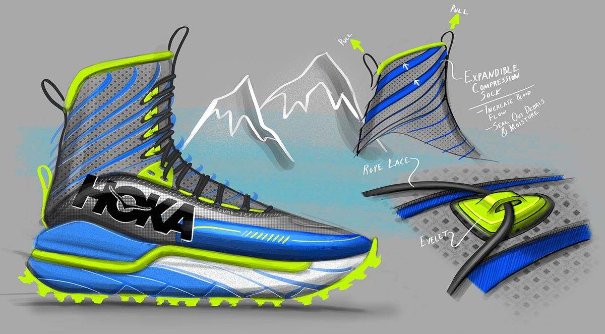 Trey Williams，Footwear Design Exercise，product design，Hand drawn，