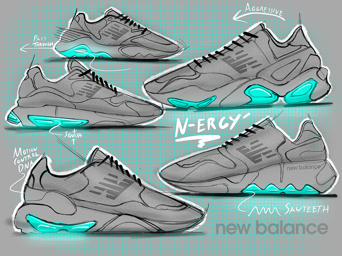 Trey Williams，Footwear Design Exercise，product design，Hand drawn，