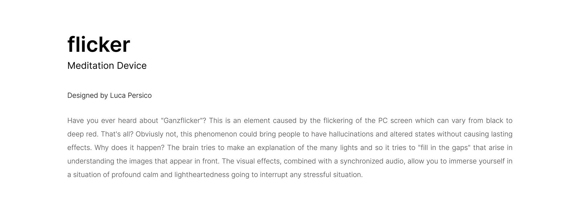 Luca Persico，Flicker，Stroboscopic stimulation，product design，Meditation speaker，