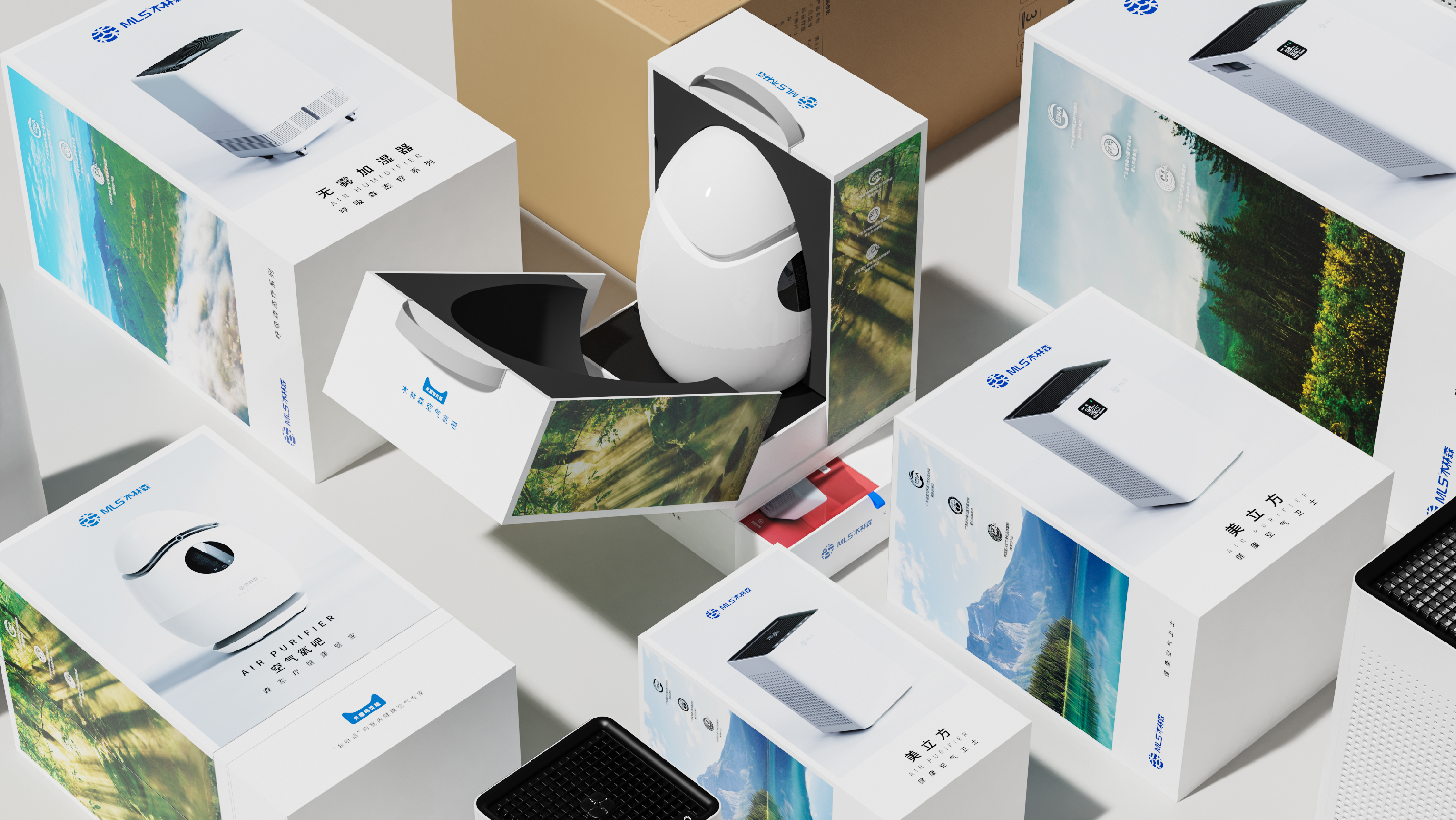 Brand design，Packaging design, packaging structure，IP Design，Logo design，Humidifier packaging，Health market，Home appliance packaging，Marketing planning，