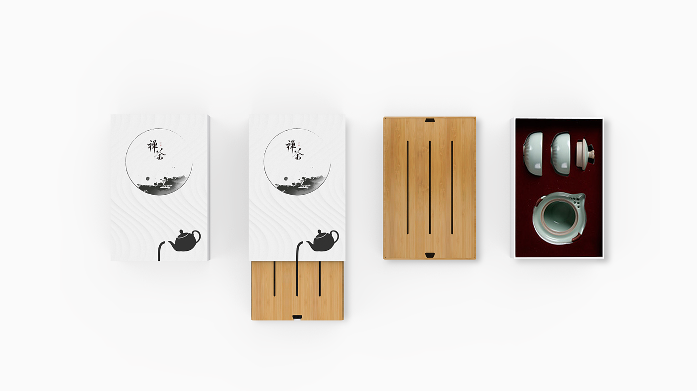 packing design，tea set，simple but elegant，Chinese style，