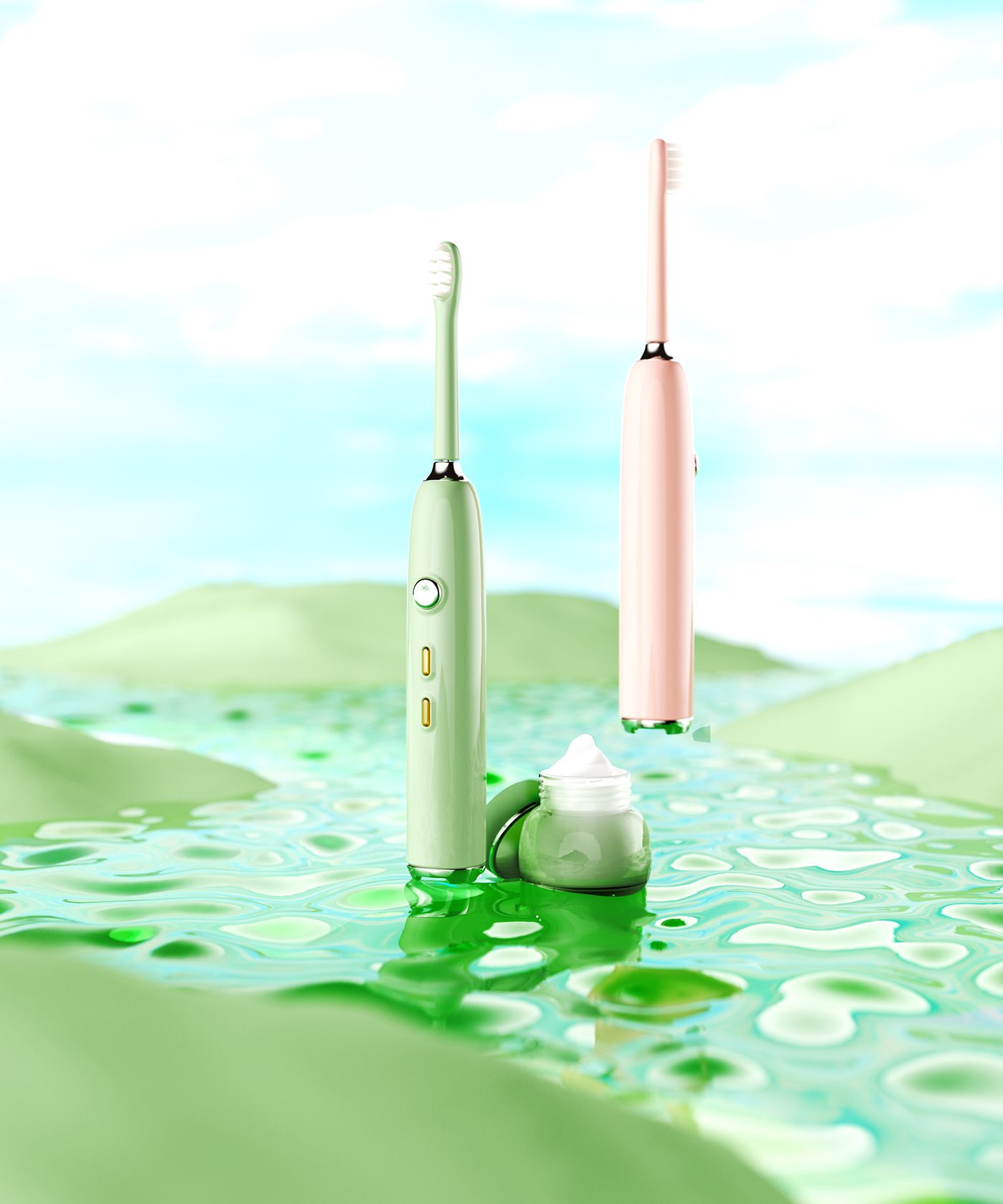 Electric toothbrush，Retro，Gehu，fashion，trend，young，Detail page design，3D visual design，