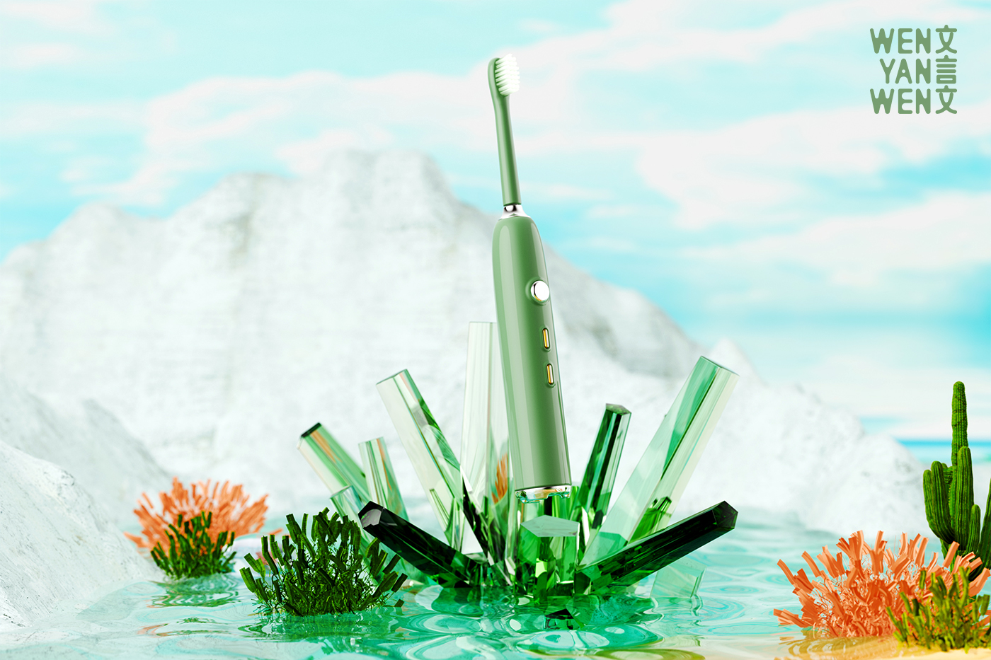 Render，course，Electric toothbrush，design company，Retro Design ，water ripple，