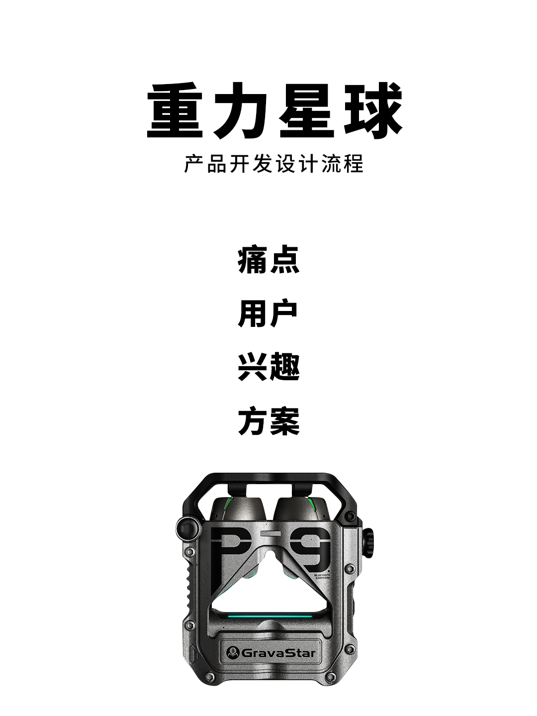 Gravity planet，Bluetooth headset，Wireless Bluetooth headset，Wireless headset，Whole case design，industrial design，Appearance design，product design，