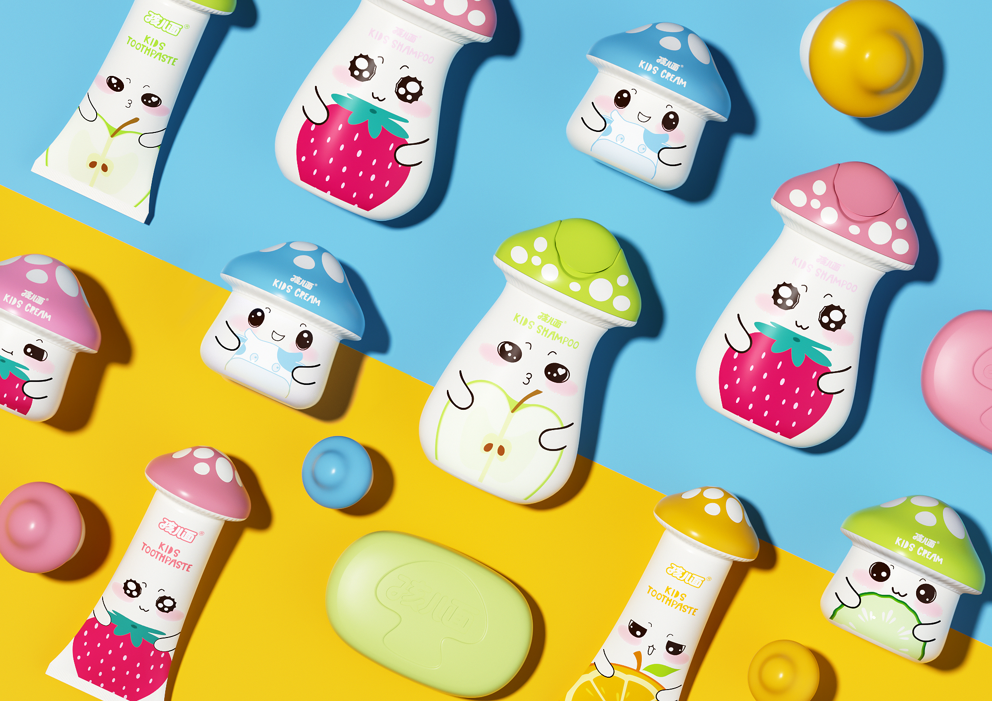 Children's skin care，Skin care packaging，Cartoon packaging，Cartoon design，Design of toiletries，Children design，Mushroom，pentawards，