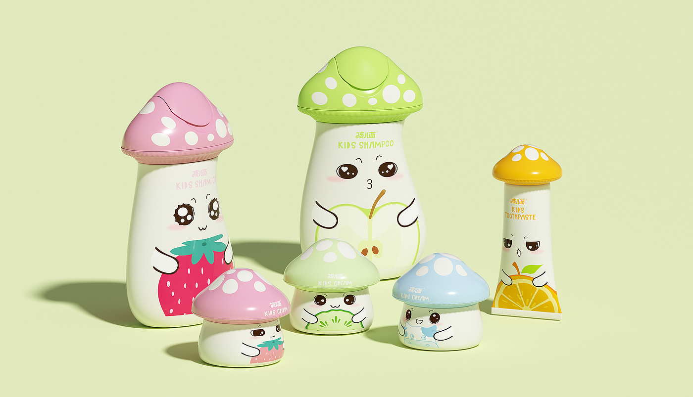 Children's skin care，Skin care packaging，Cartoon packaging，Cartoon design，Design of toiletries，Children design，Mushroom，pentawards，