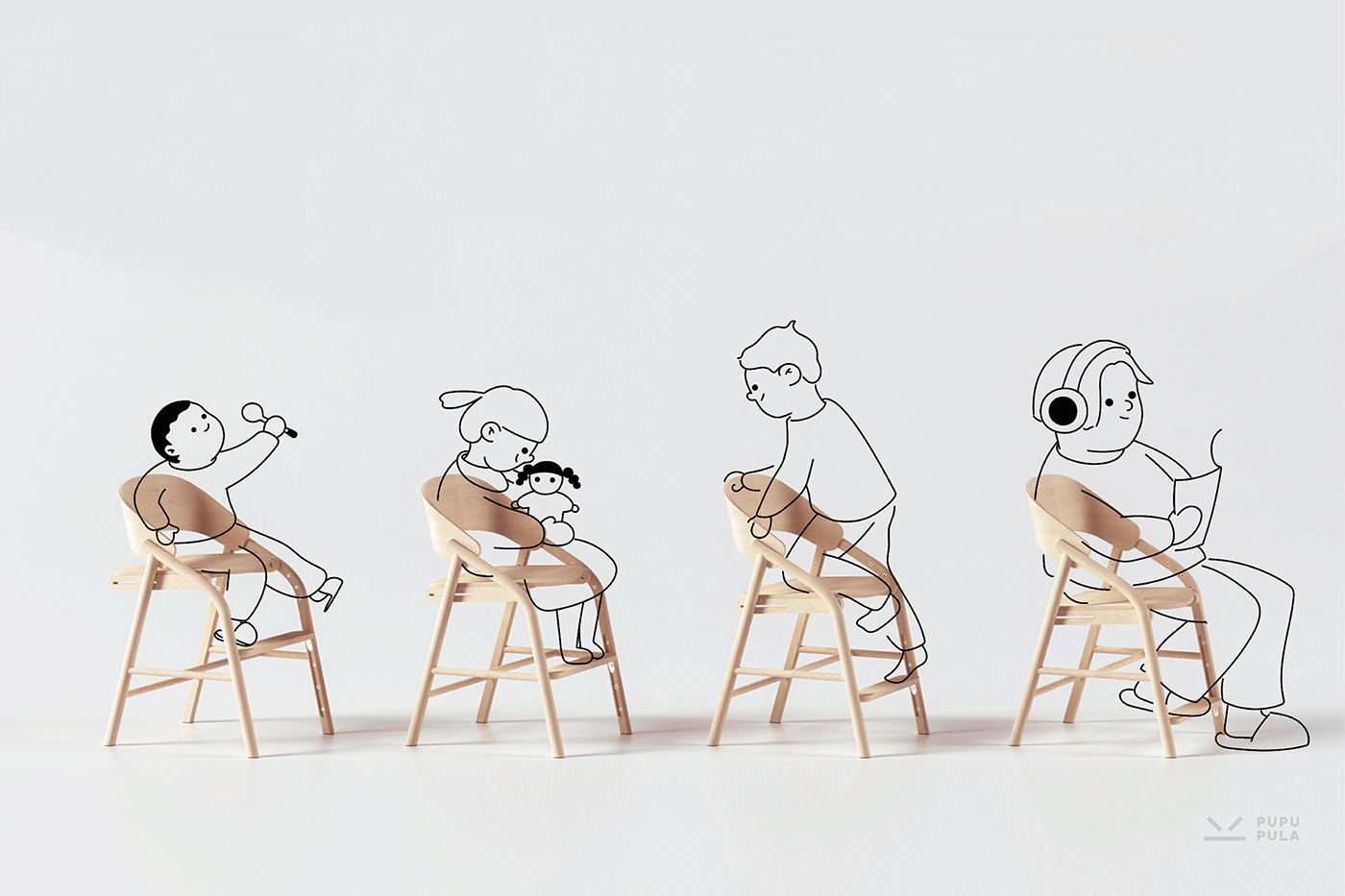 High chair，Children's section，Wooden chair，grace，fluent，