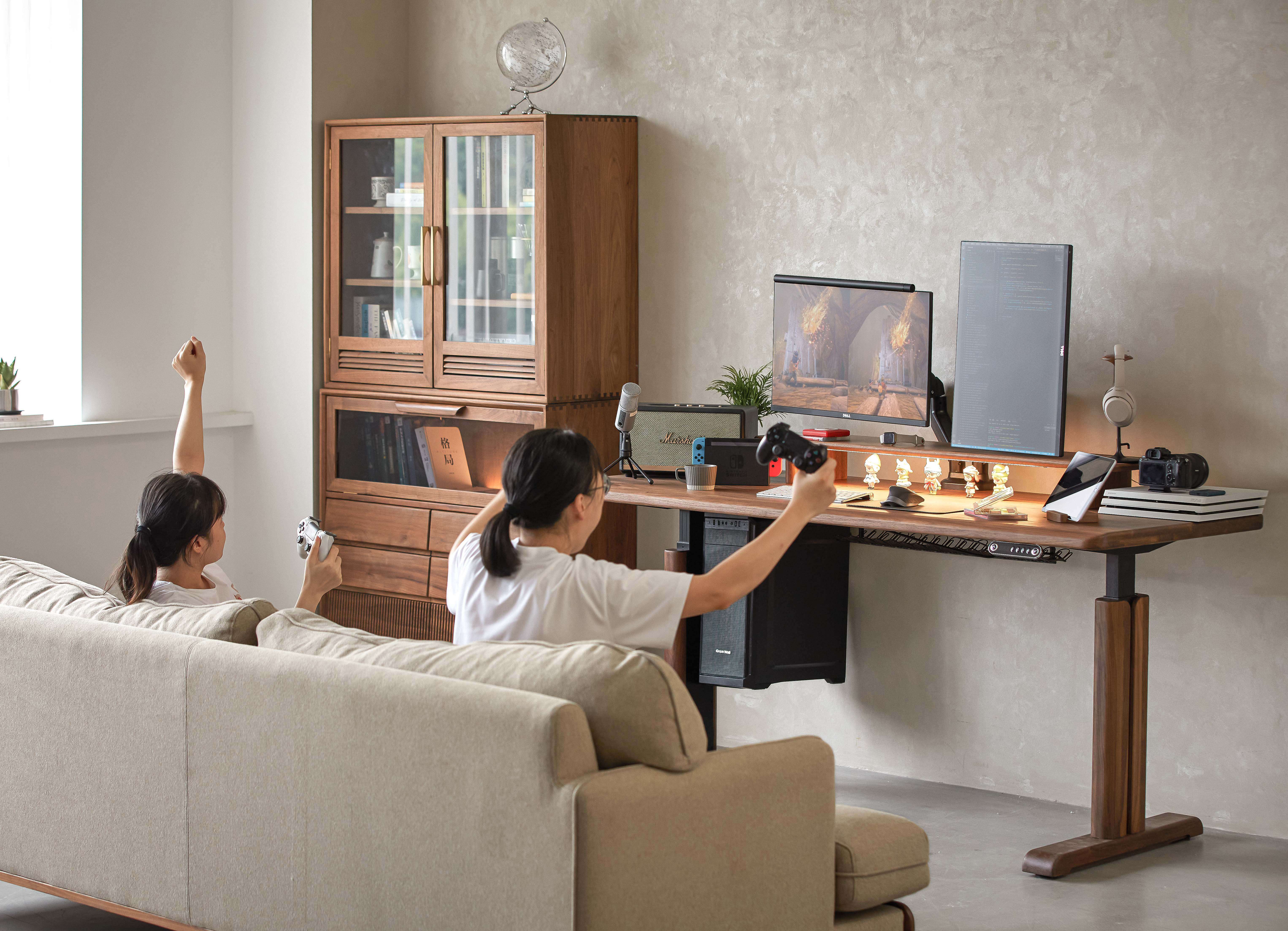 small office , home office，Lifting table，Desk design，Solid wood furniture，North American black walnut，