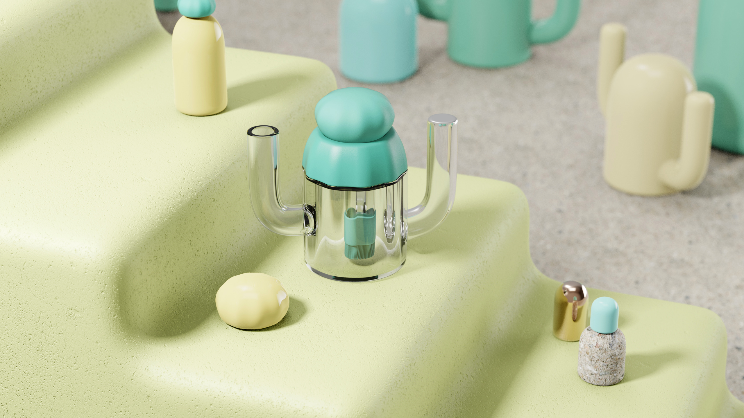 Oil pot，Cactus oil jug design，Kitchen storage，Bionics Design ，Innovative design，Original design，Cultural and creative design，