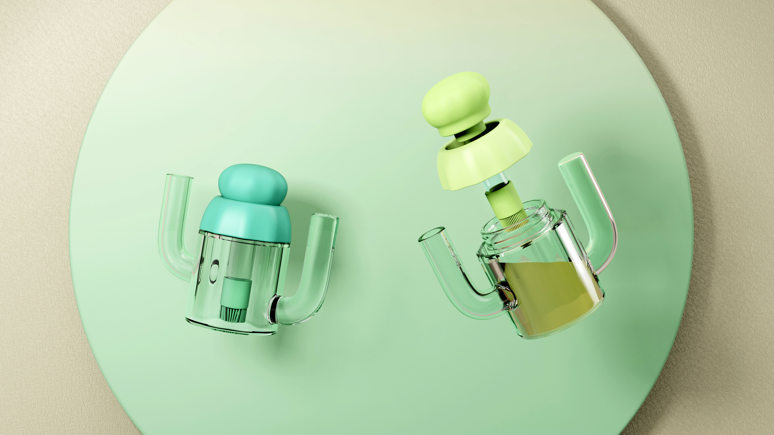 Oil pot，Cactus oil jug design，Kitchen storage，Bionics Design ，Innovative design，Original design，Cultural and creative design，