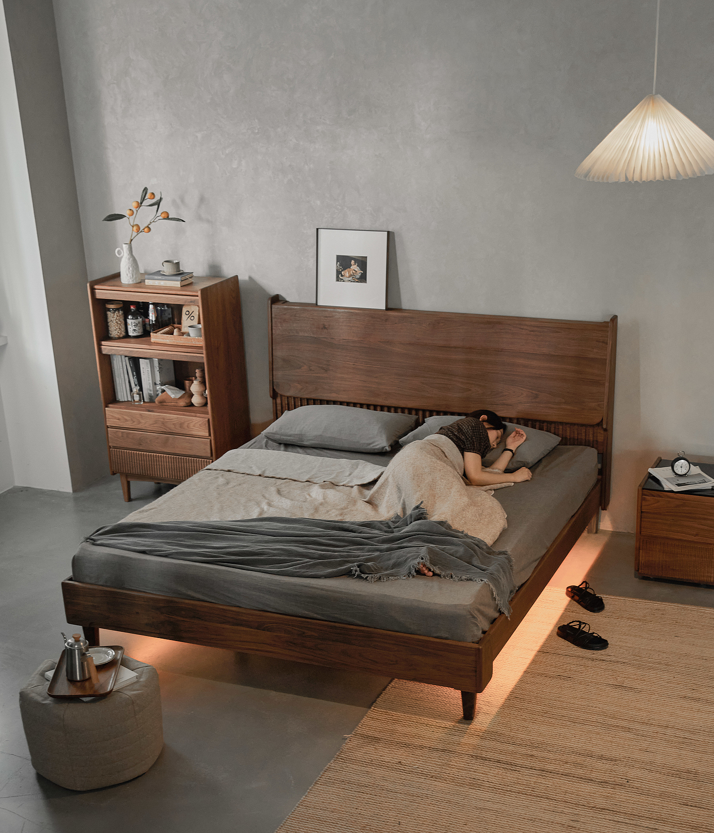 furniture design ，Bedroom decoration，North American black walnut，Solid wood bed，