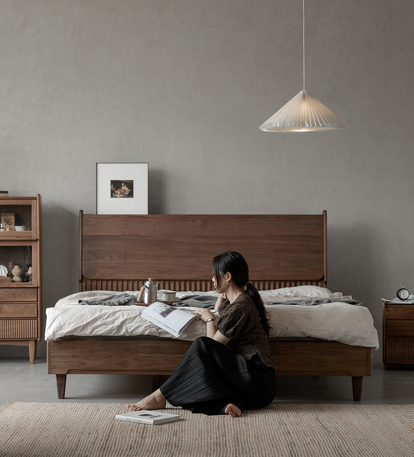 furniture design ，Bedroom decoration，North American black walnut，Solid wood bed，