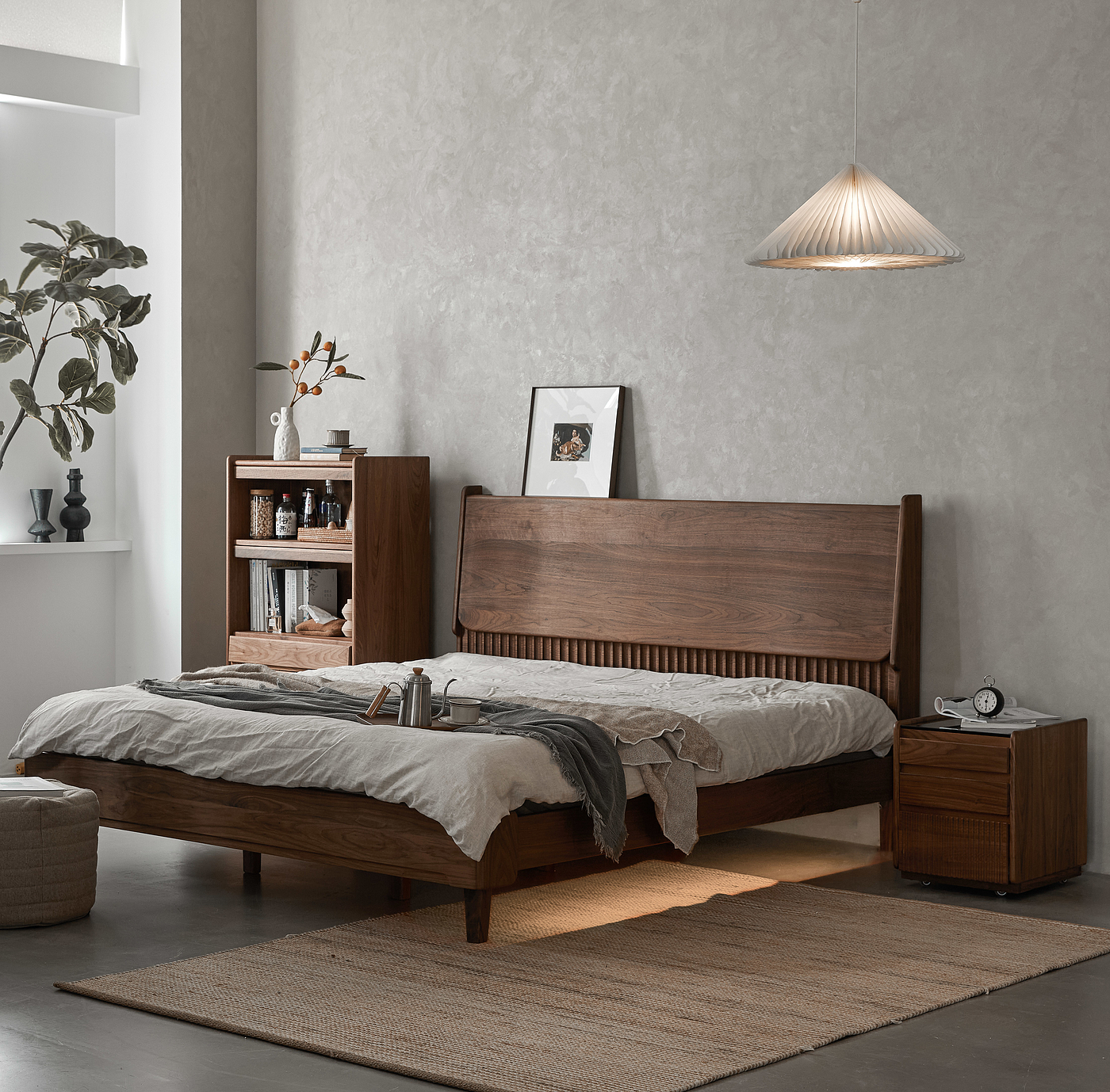 furniture design ，Bedroom decoration，North American black walnut，Solid wood bed，