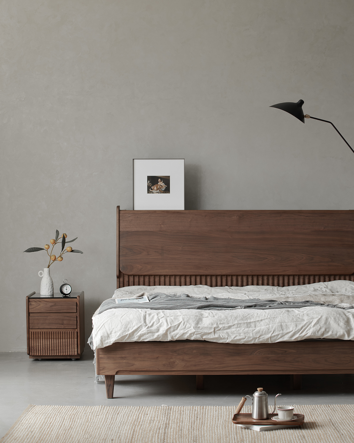 furniture design ，Bedroom decoration，North American black walnut，Solid wood bed，