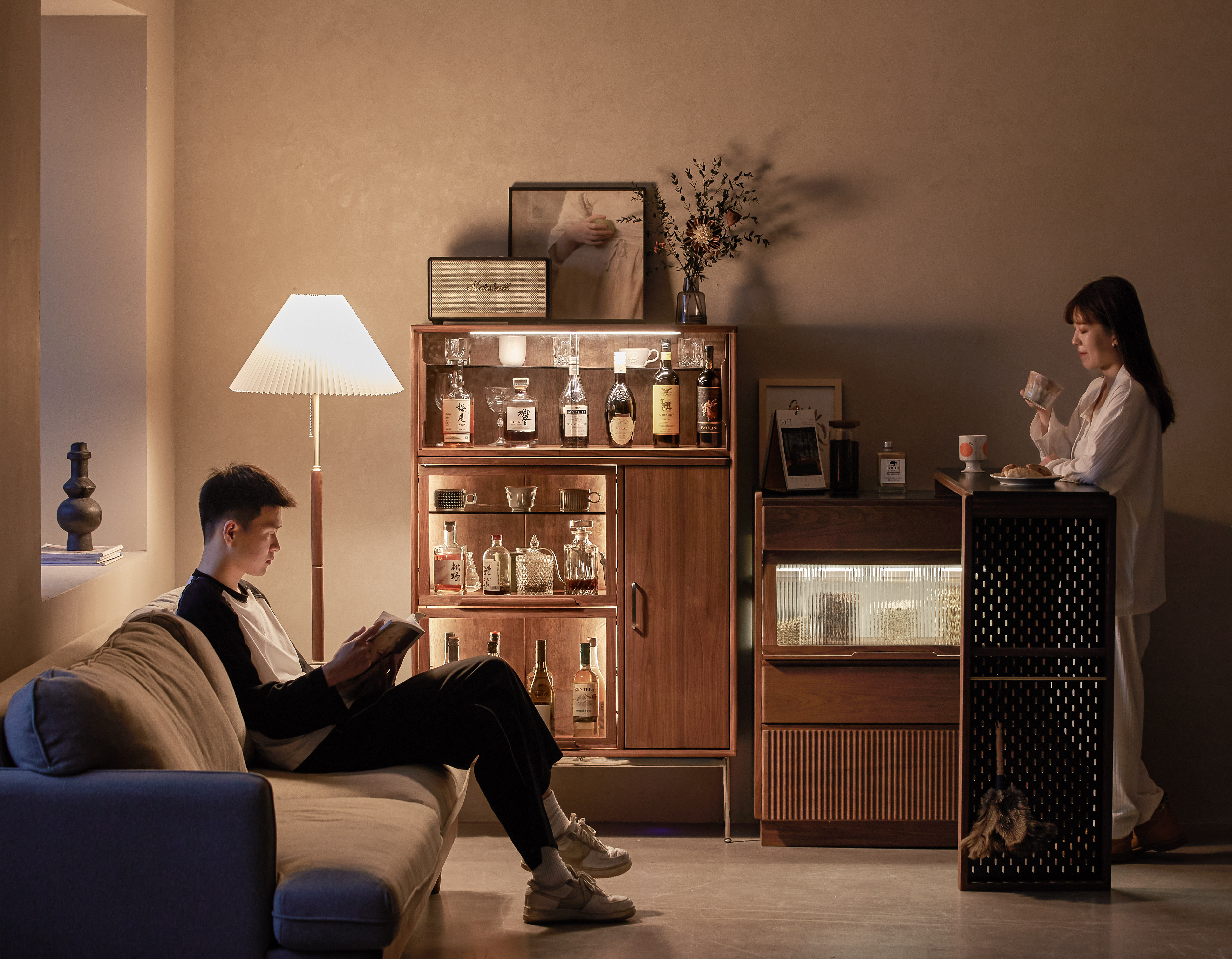 wine cabinet，North American black walnut，furniture design ，