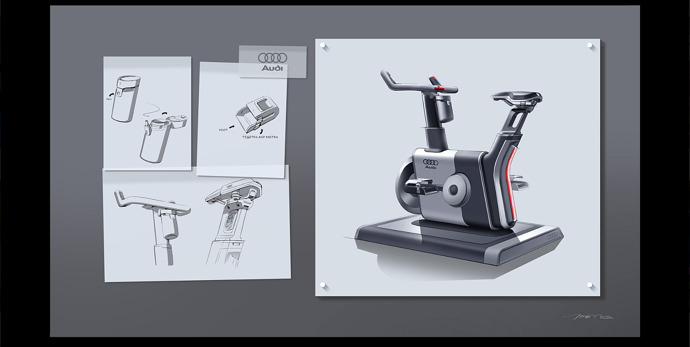 奥迪，动感单车，人机工程，智能产品，运动健身，版面设计，衍生产品，