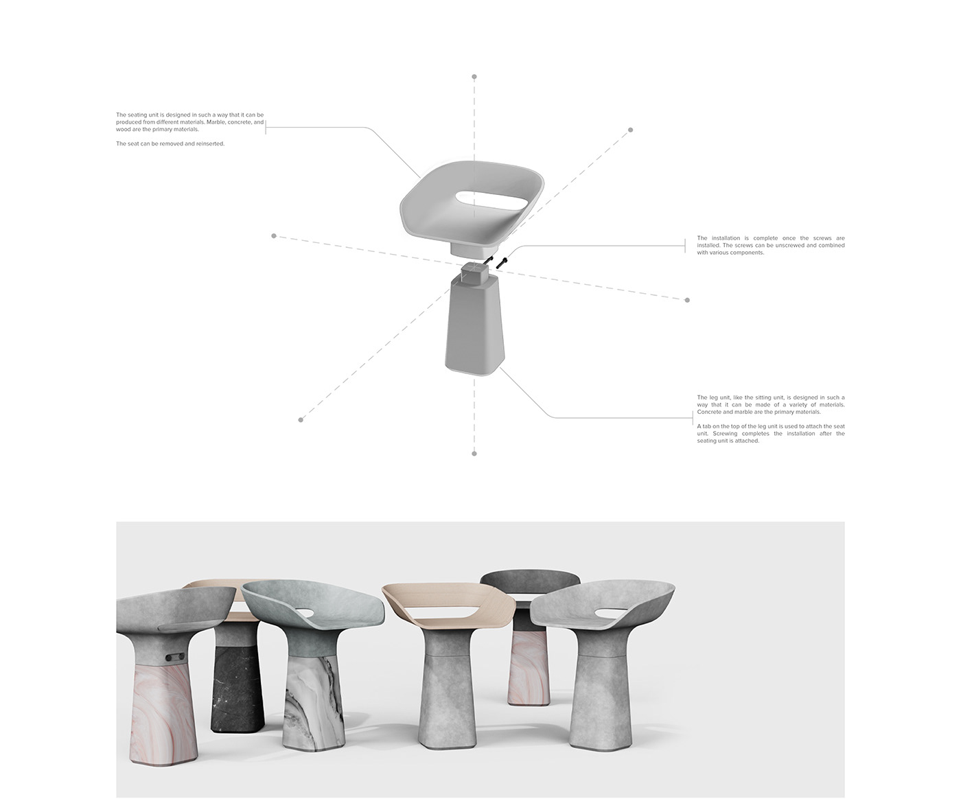 modularization，bench，Furniture combination，Marble，