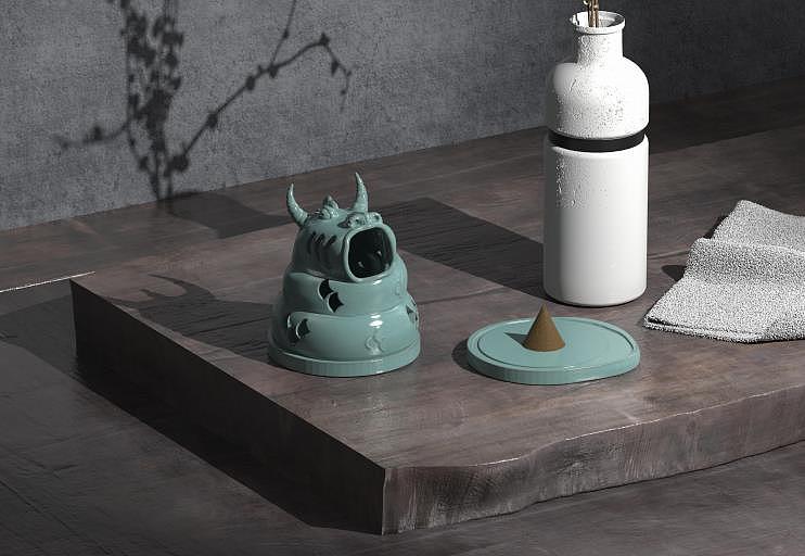 Periodontal pottery monster incense tower，