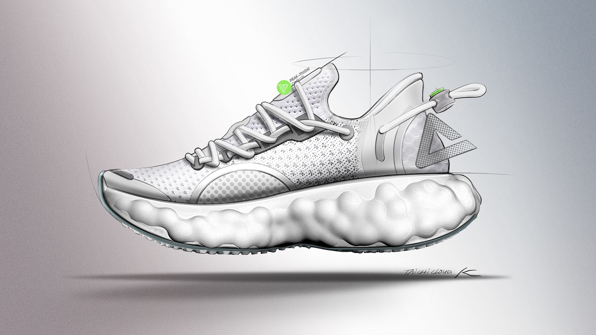 kui cai，Tai chi cloud R-1，Sneaker design，product design，PEAK brand，Taichi technology，