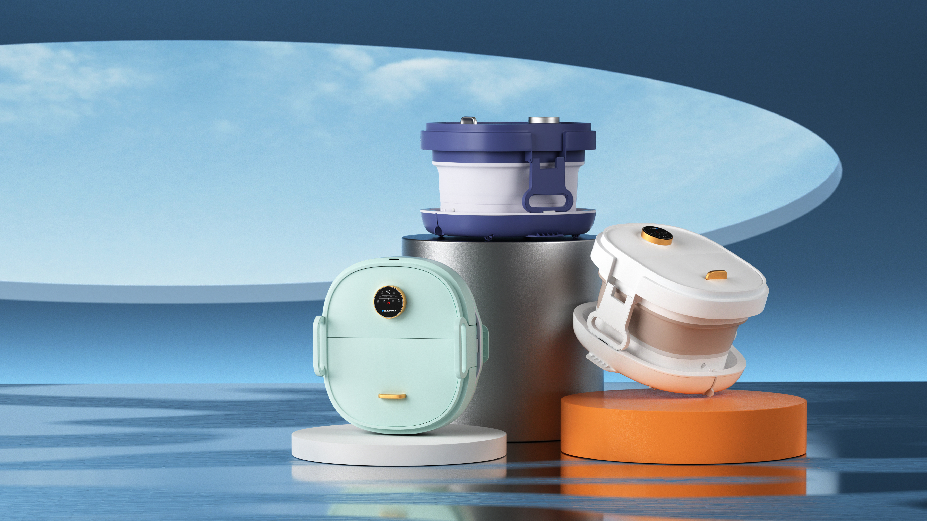 Foot bath tub design, product rendering, folding basin,，