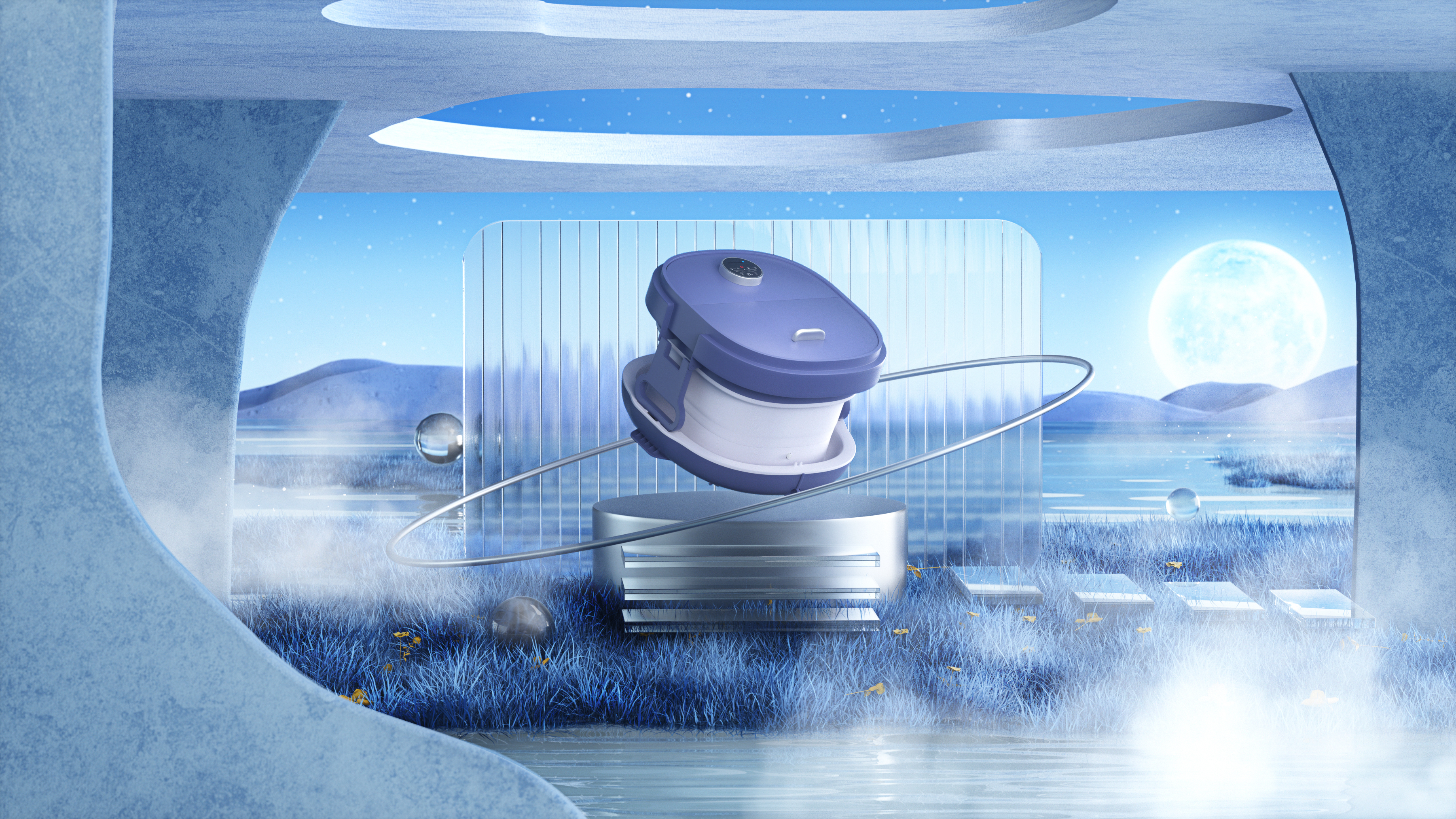 Foot bath tub design, product rendering, folding basin,，