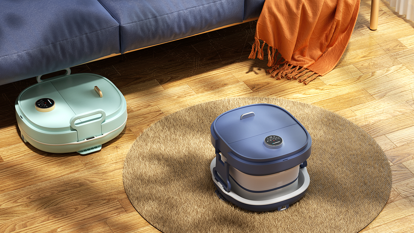 Foot bath tub design, product rendering, folding basin,，