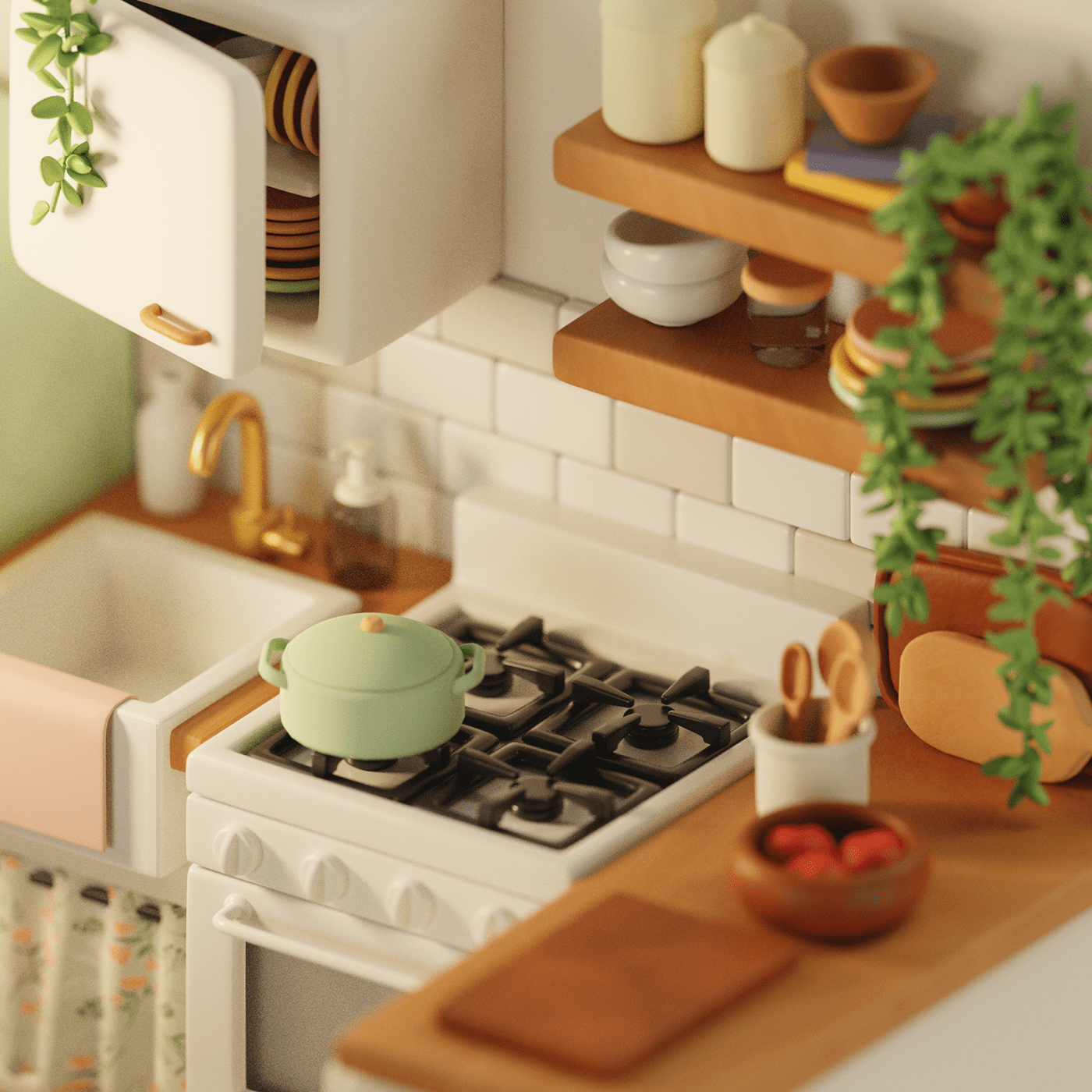 kitchen，3d，