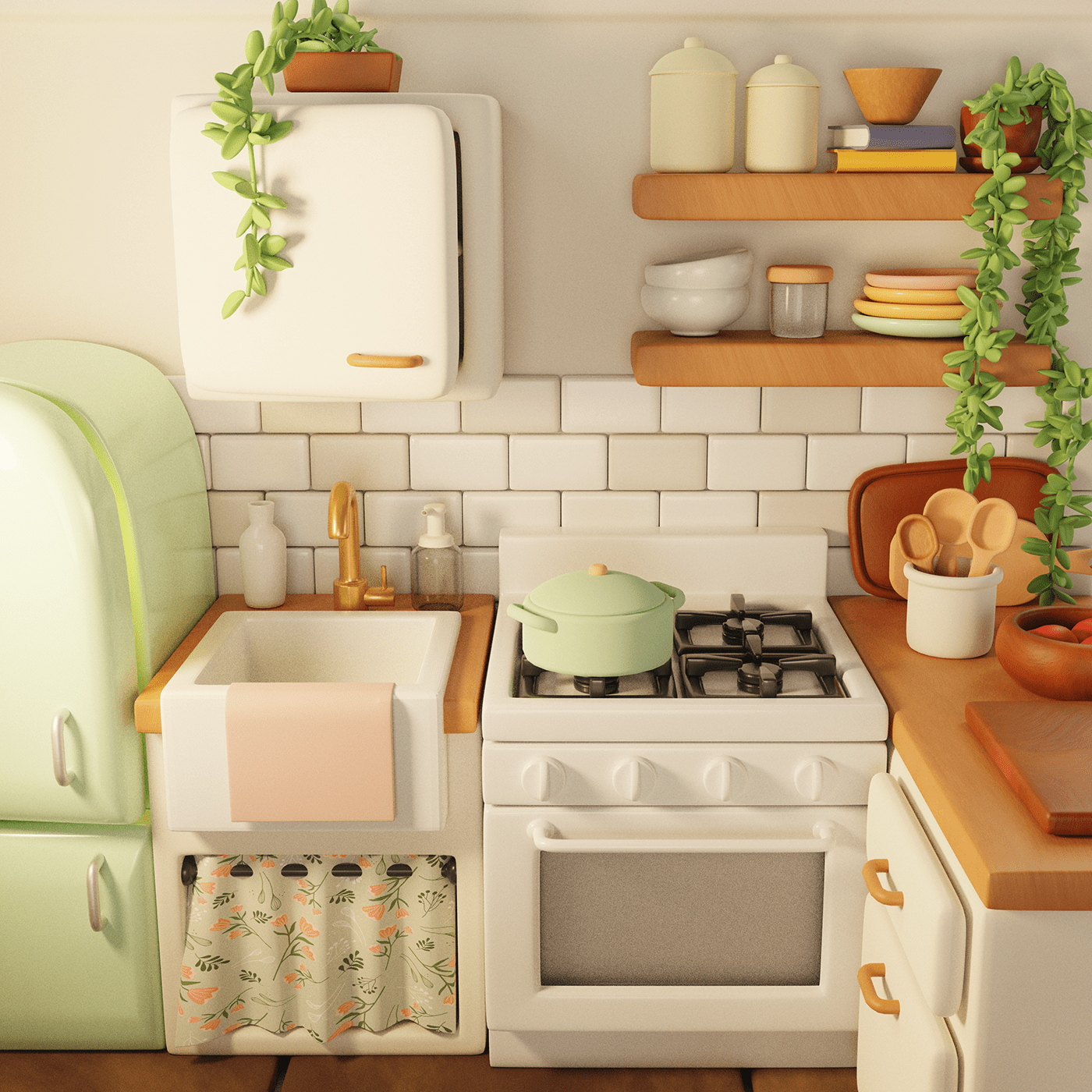 kitchen，3d，