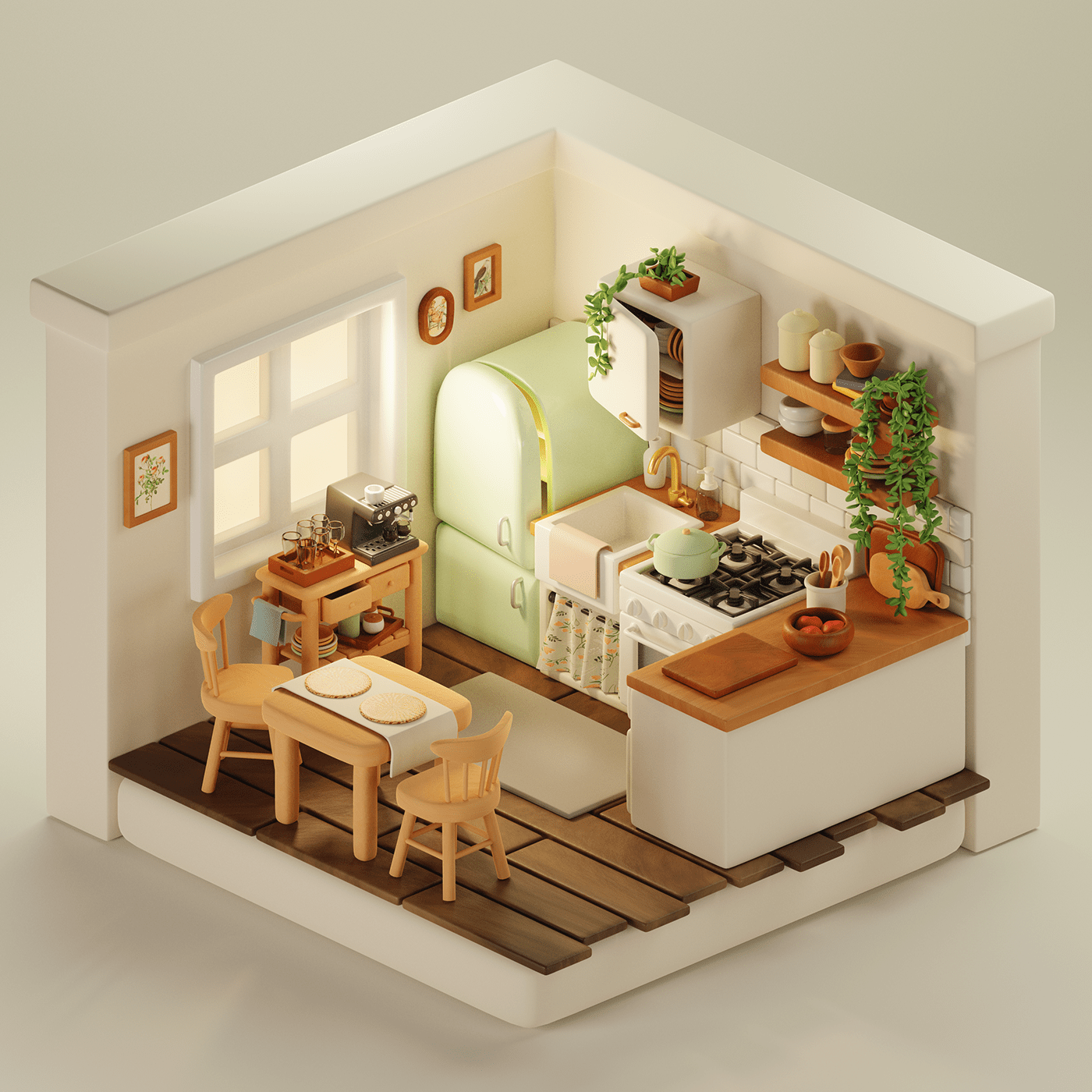 kitchen，3d，