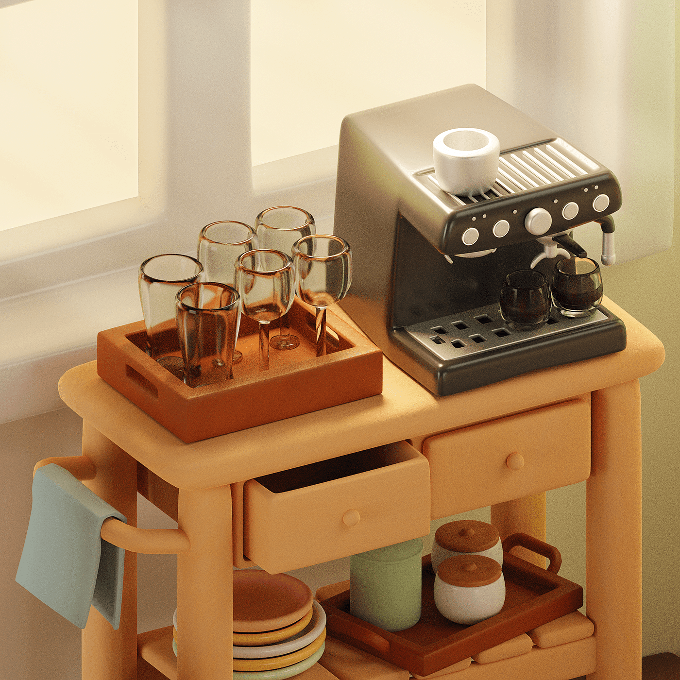 kitchen，3d，