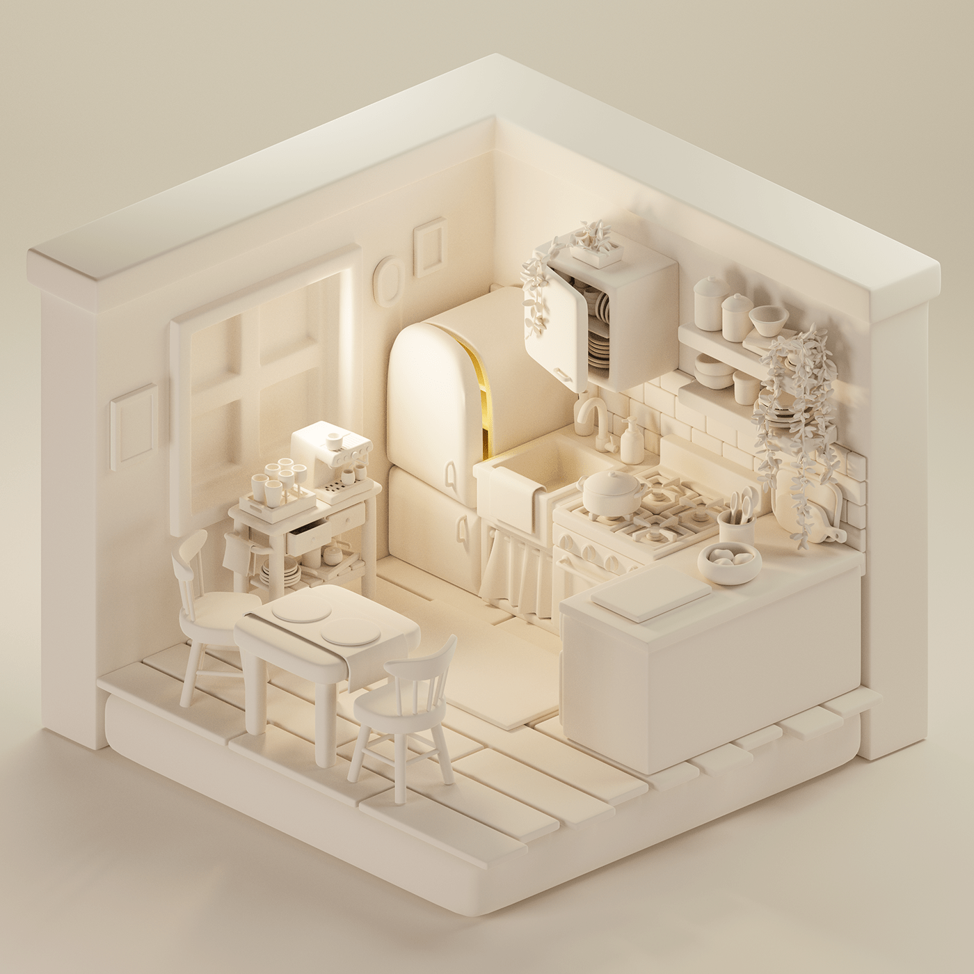 kitchen，3d，