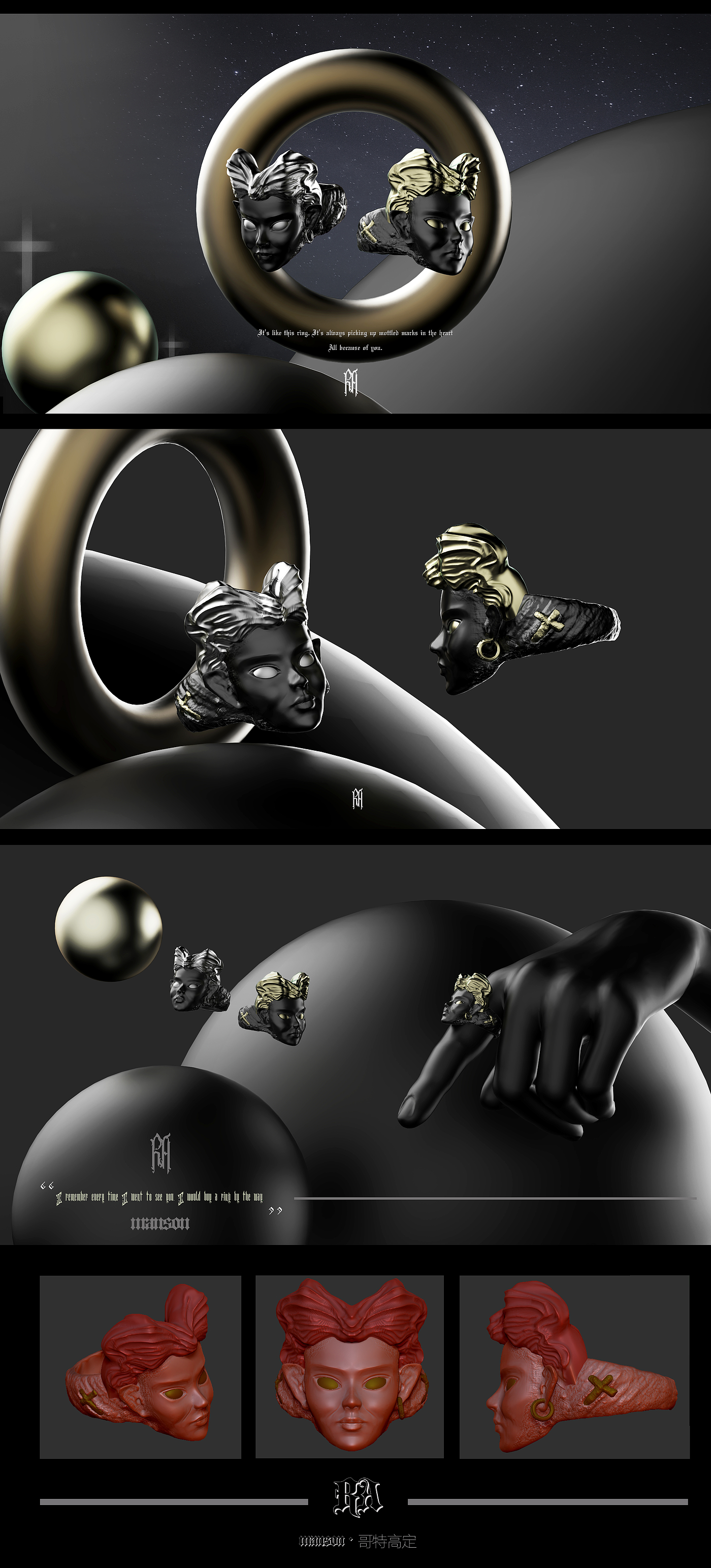 gothic，Ring design，ornaments，Ring，Diablo system，Dark style，