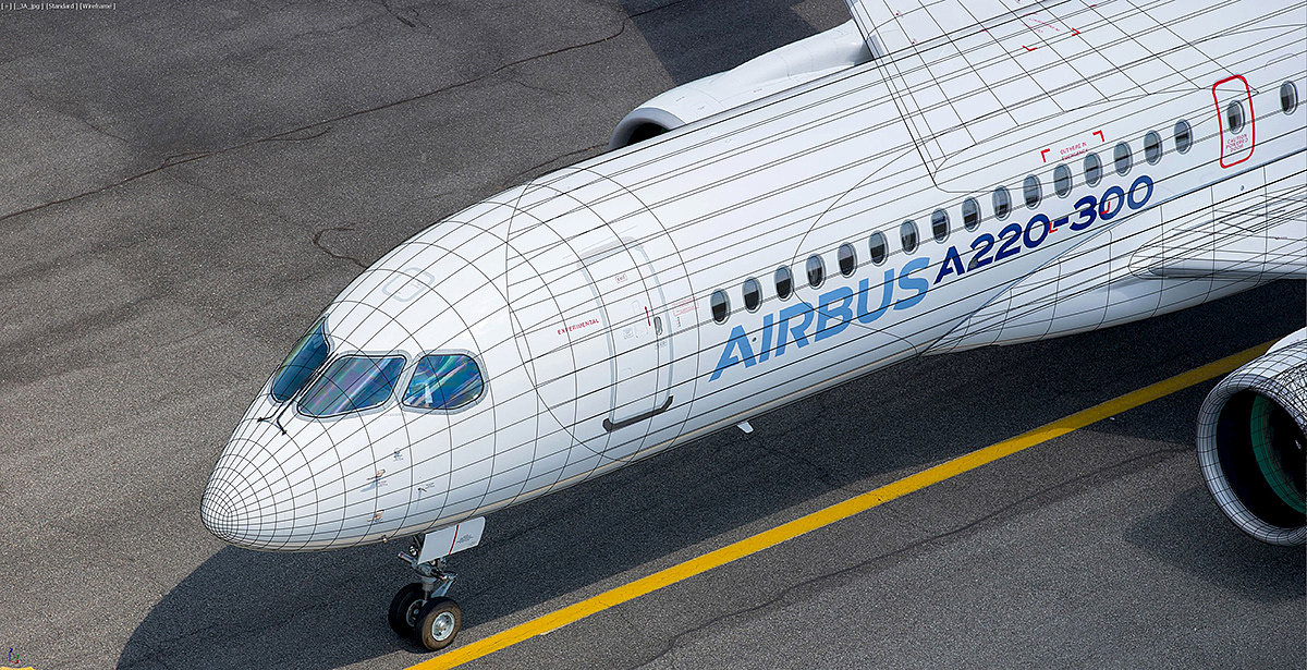 3D model，Aircraft，Appearance design，Airbus A220-300，