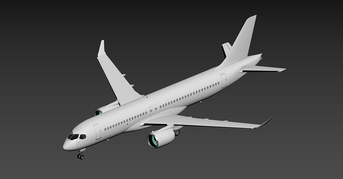 3D model，Aircraft，Appearance design，Airbus A220-300，
