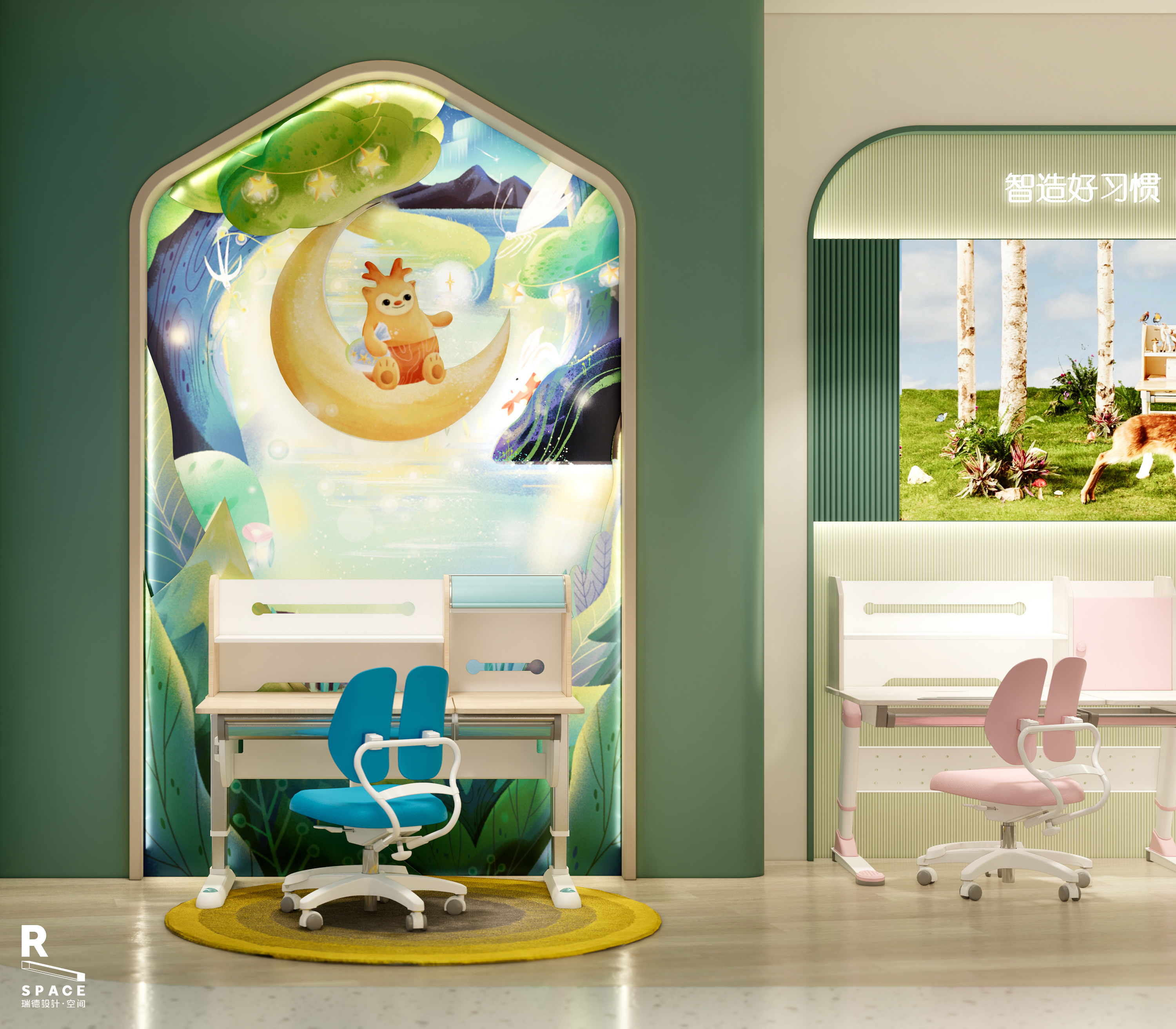 space design ，Learning space，Interior design，children，Parenting，Red design，2 square meters，