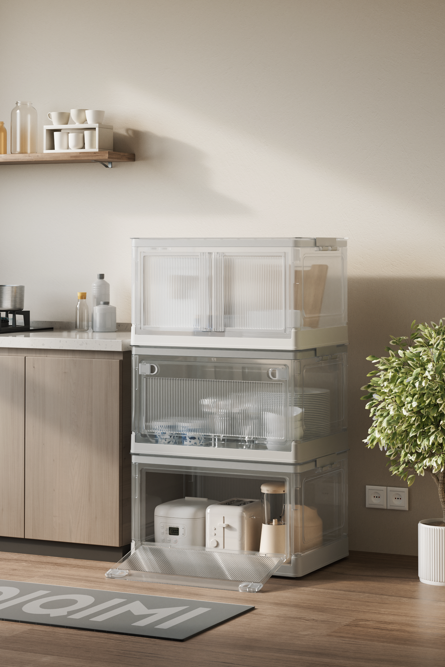 Folding storage box，Storage box，industrial design，product design，Qingmei Institute，QIQIMI Kiss US，