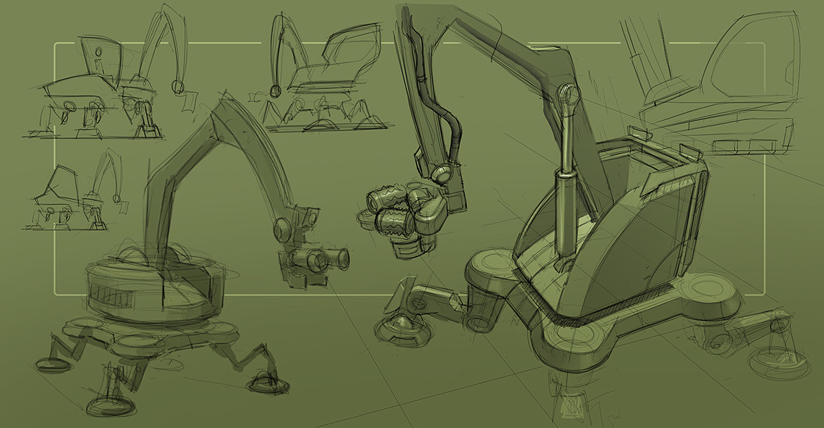 Tool design，heavy machinery，equipment，conceptual design，sketch，Hand drawn，