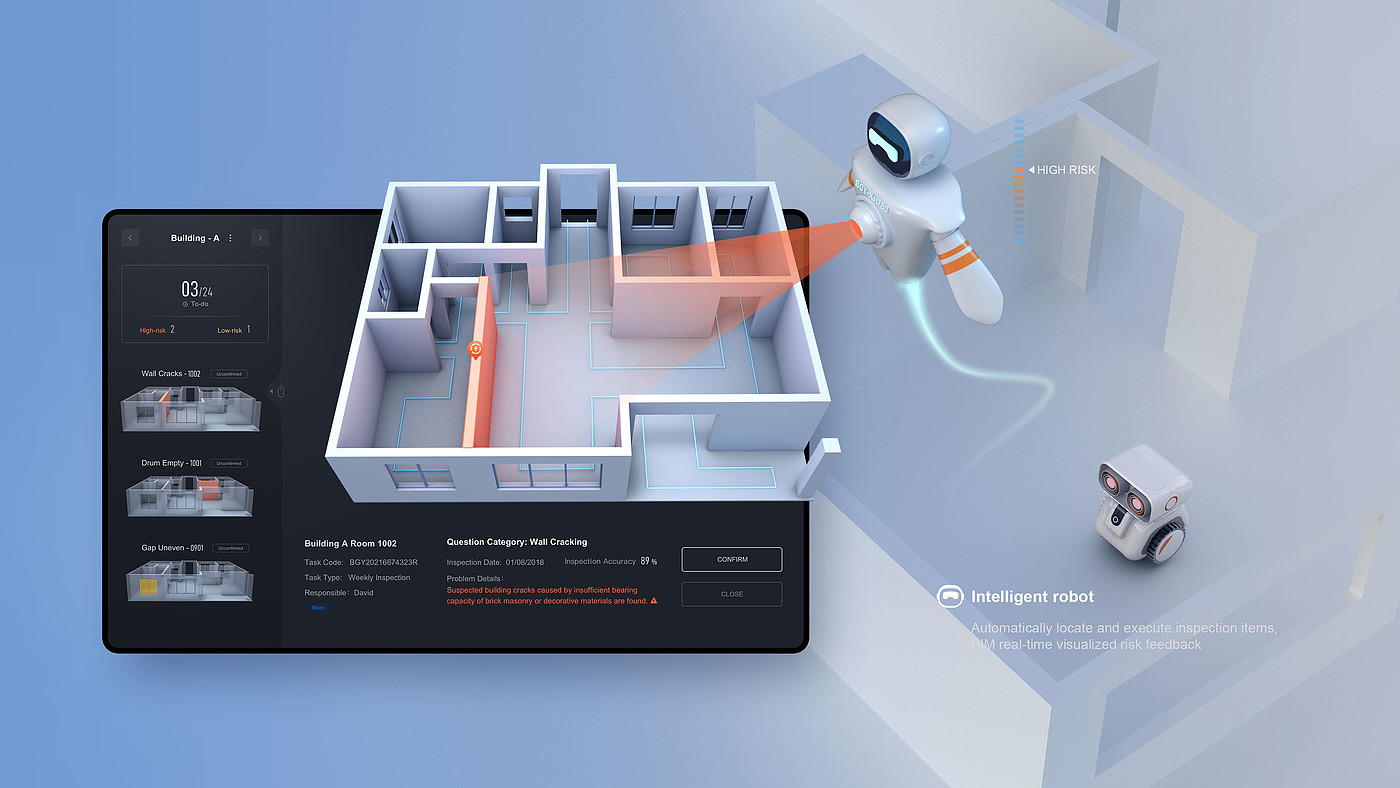 用户体验(UX)，传达设计UX，建筑检查应用程序，