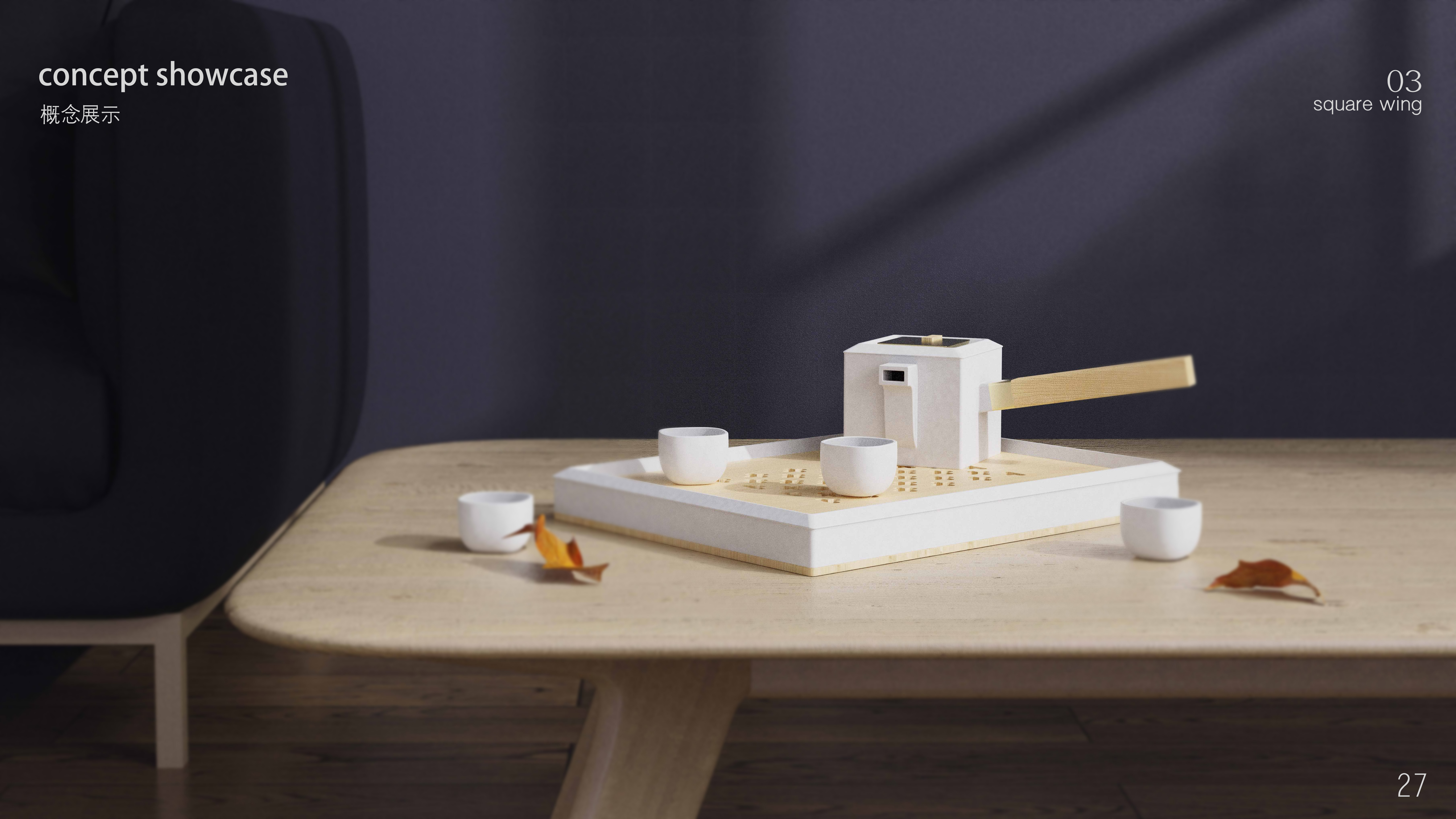 Micro-architectural style tea set，Minimalist design，New Chinese Solid Wood Furniture，