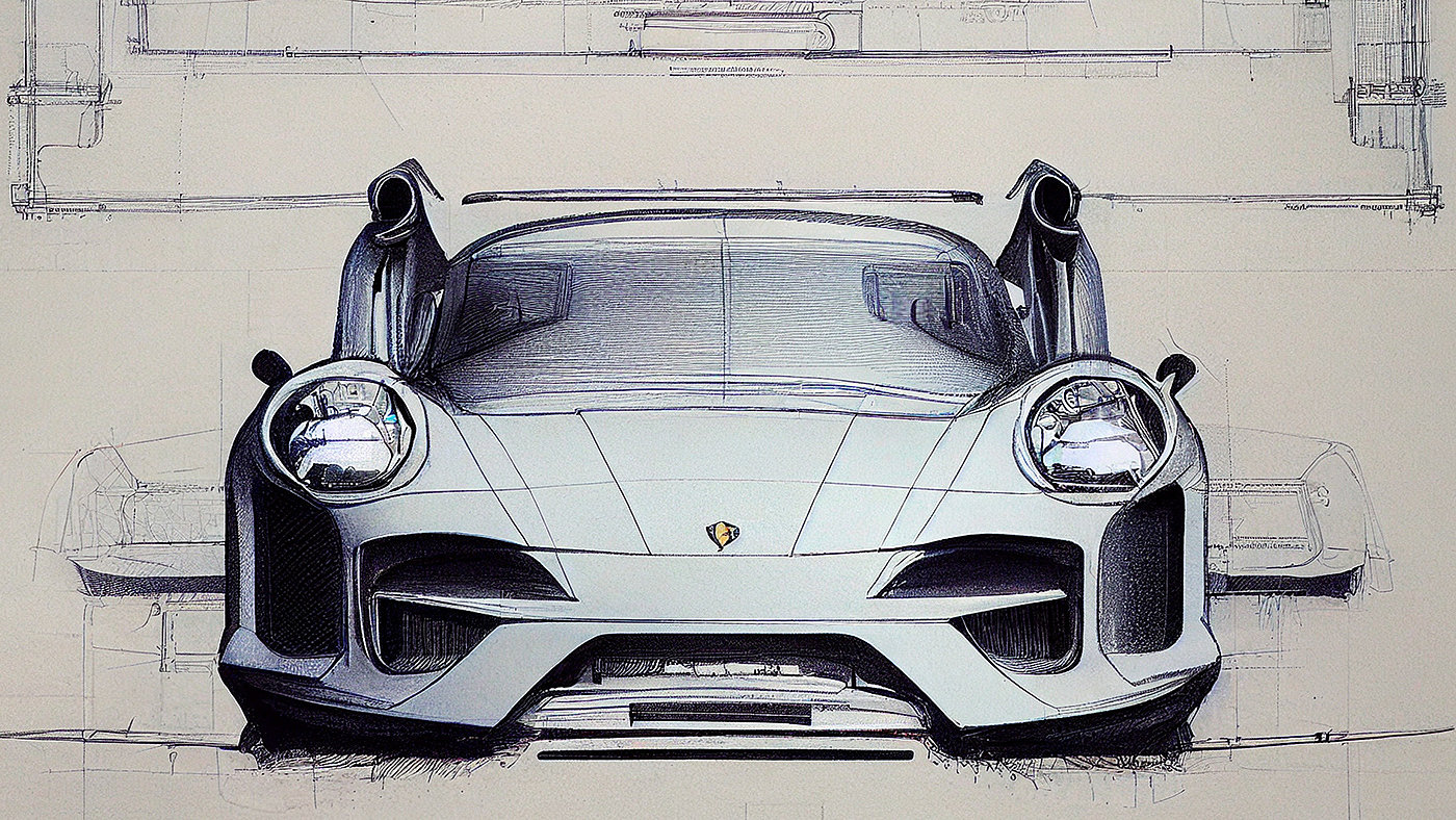 Automobile design，Concept Car，Car sketch，Porsche，Hand drawn，sketch，