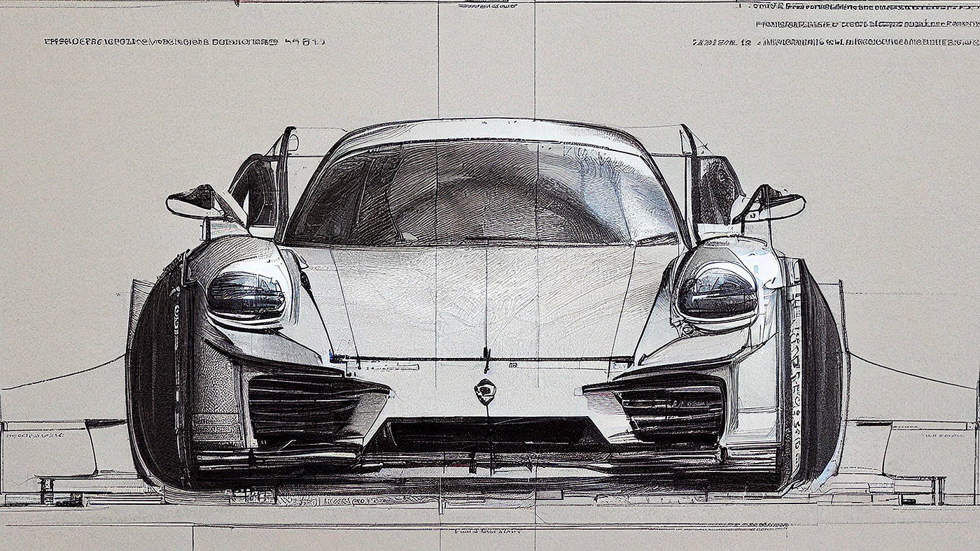 Automobile design，Concept Car，Car sketch，Porsche，Hand drawn，sketch，