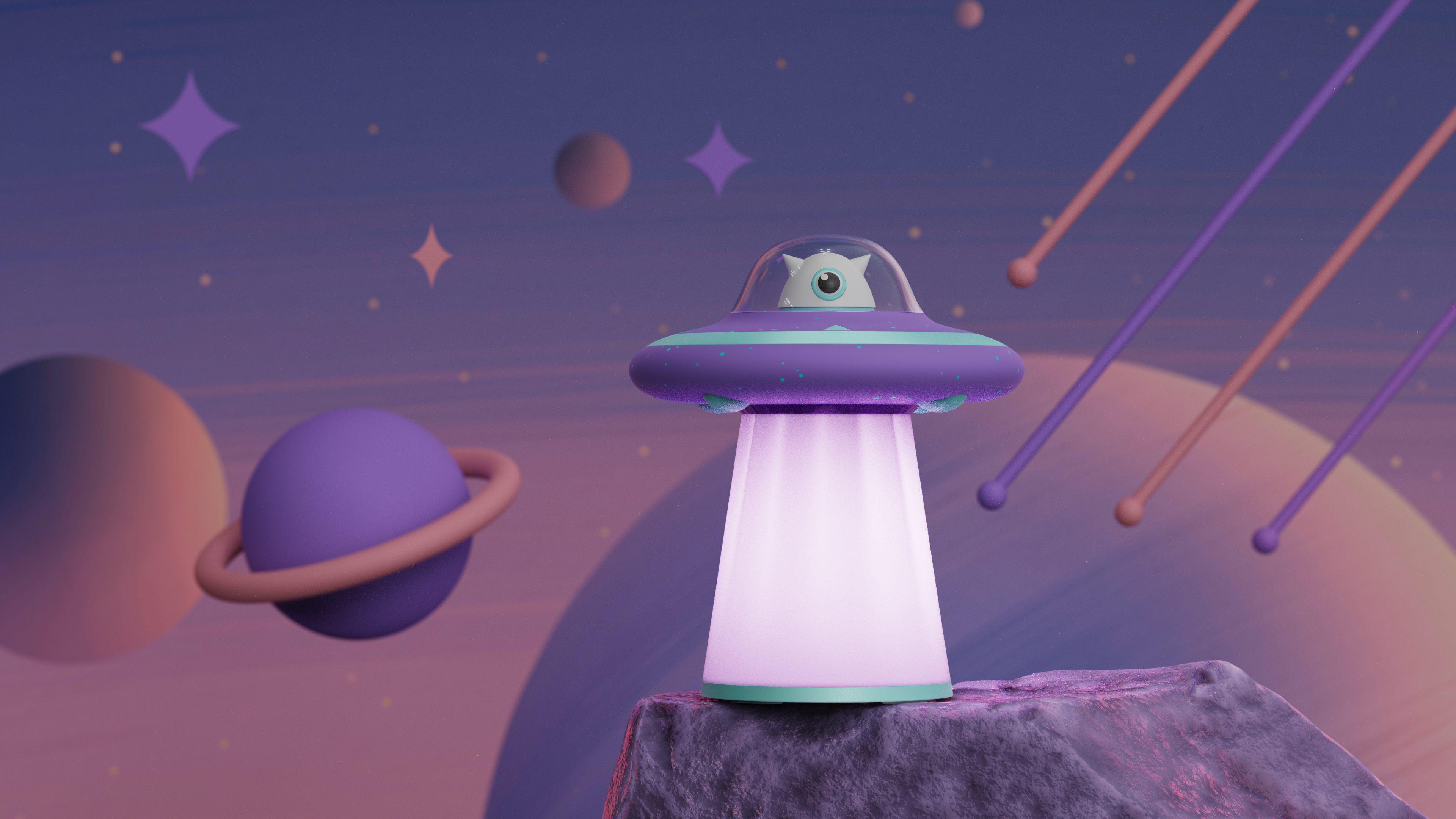 ufo，Flying saucer，Desk lamp，lamp，alien，smoke，